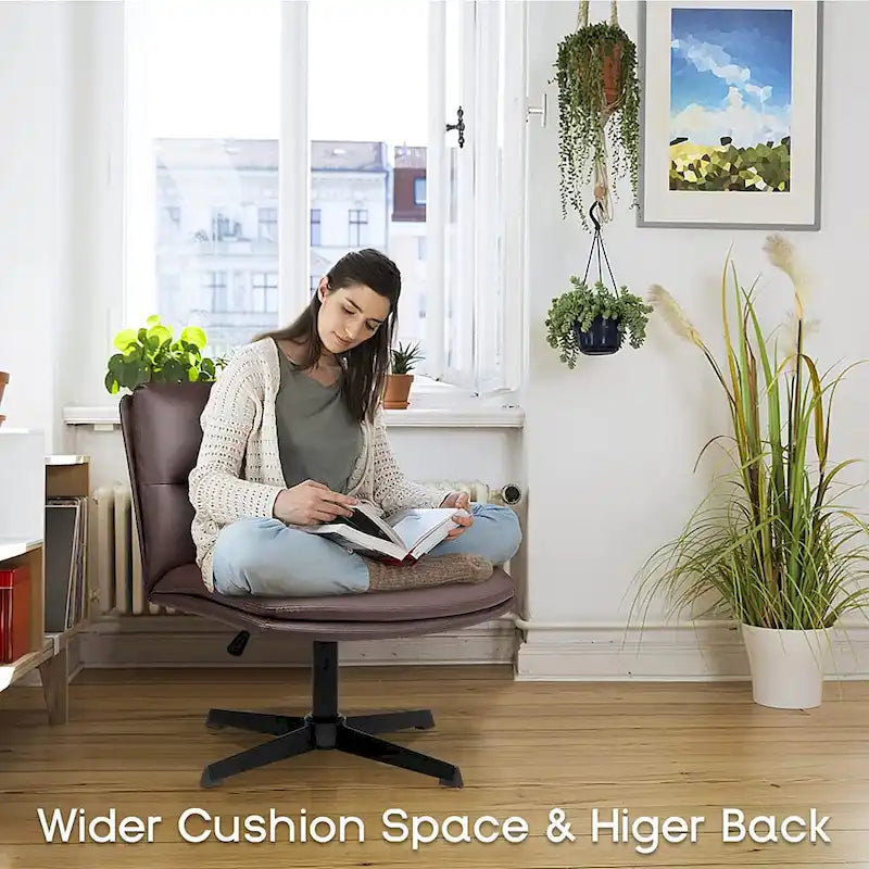 Chaise de bureau sans roulettes Criss Cross, en cuir PU rembourrée, pivotante, moderne, pour coiffeuse
