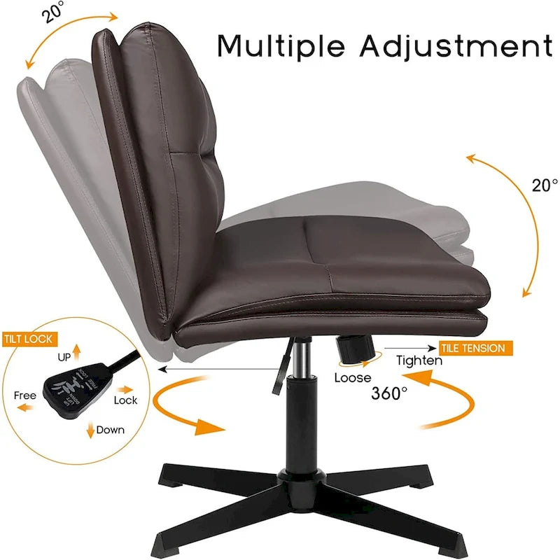 Chaise de bureau sans roulettes Criss Cross, en cuir PU rembourrée, pivotante, moderne, pour coiffeuse