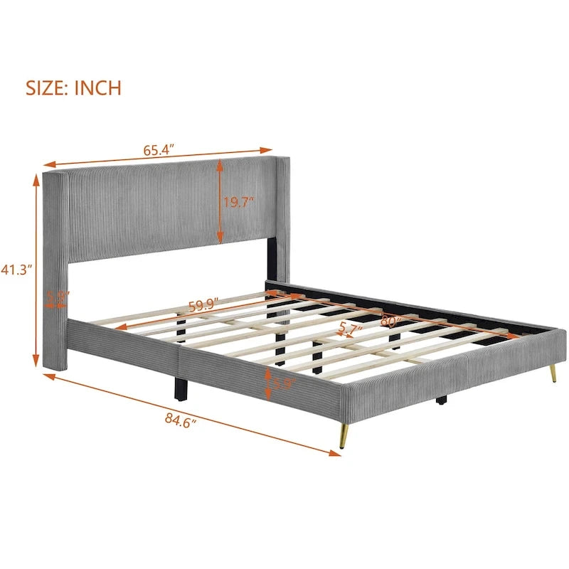 Lit plateforme Queen avec pieds en métal