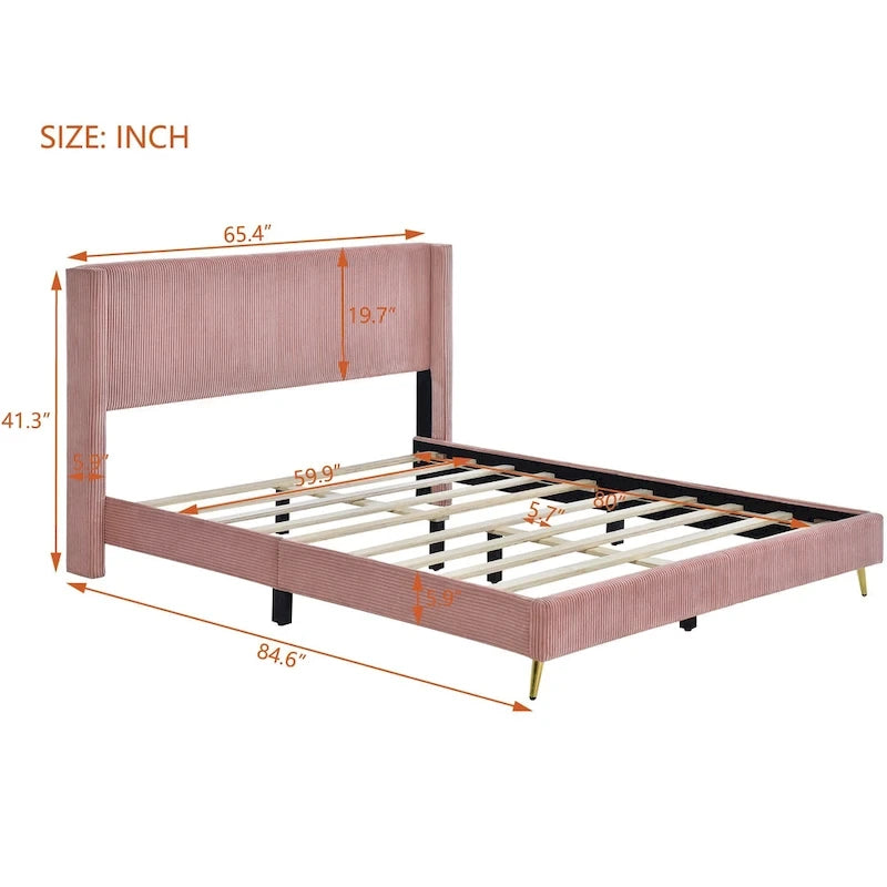 Lit plateforme Queen avec pieds en métal