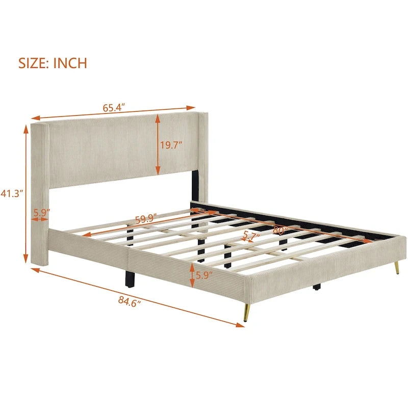 Lit plateforme Queen avec pieds en métal