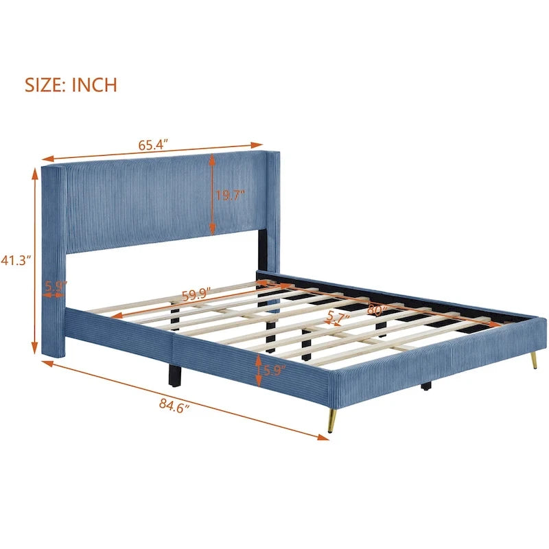 Lit plateforme Queen avec pieds en métal