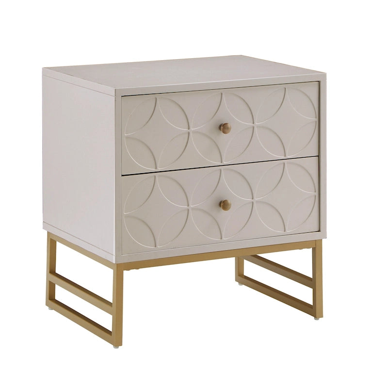 Table d'appoint à 2 tiroirs en métal doré avec motif en losange en arche