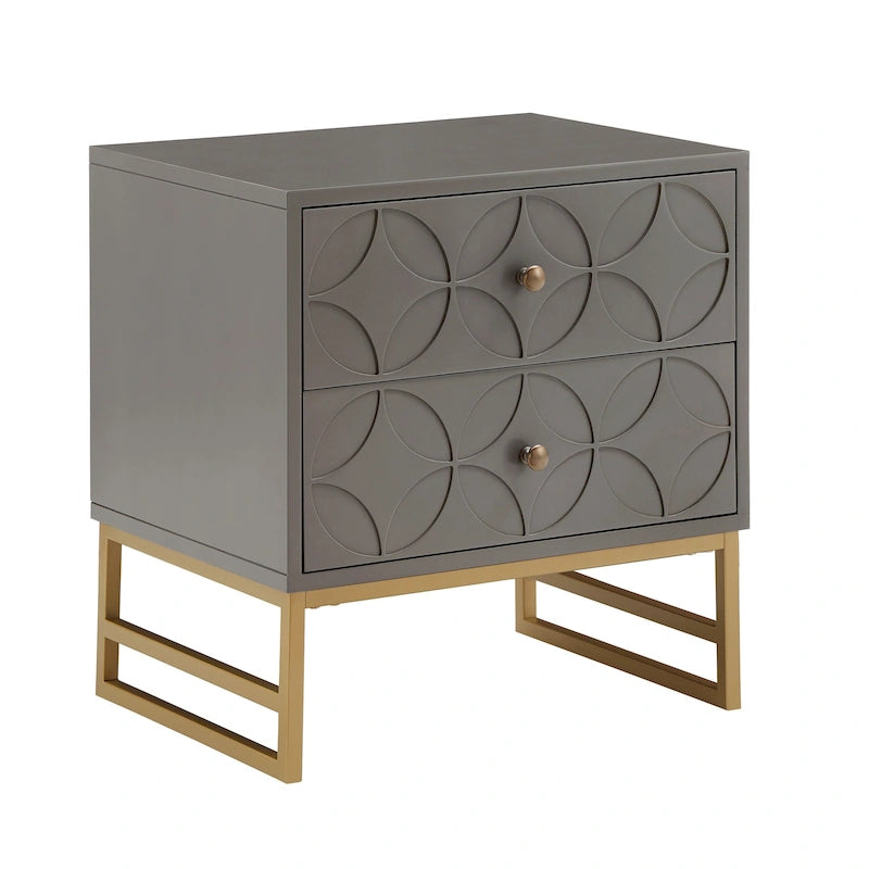 Table d'appoint à 2 tiroirs en métal doré avec motif en losange en arche