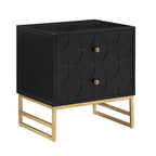 Table d'appoint à 2 tiroirs en métal doré avec motif en losange en arche