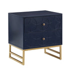 Table d'appoint à 2 tiroirs en métal doré avec motif en losange en arche