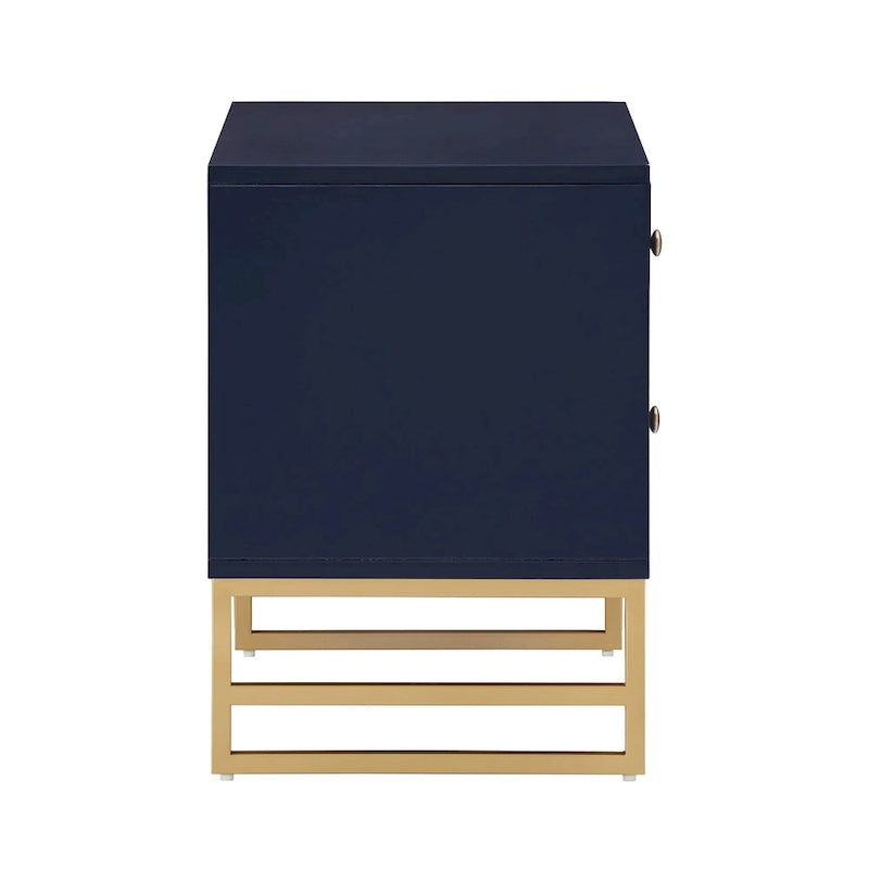 Table d'appoint à 2 tiroirs en métal doré avec motif en losange en arche