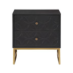 Table d'appoint à 2 tiroirs en métal doré avec motif en losange en arche