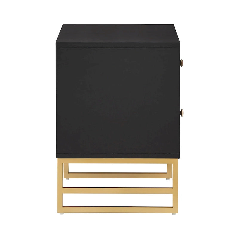 Table d'appoint à 2 tiroirs en métal doré avec motif en losange en arche
