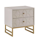 Table d'appoint à 2 tiroirs en métal doré avec motif en losange en arche