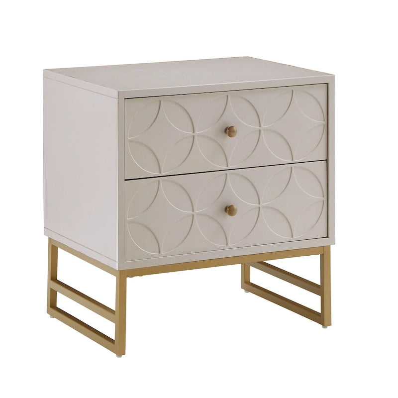 Table d'appoint à 2 tiroirs en métal doré avec motif en losange en arche