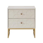 Table d'appoint à 2 tiroirs en métal doré avec motif en losange en arche