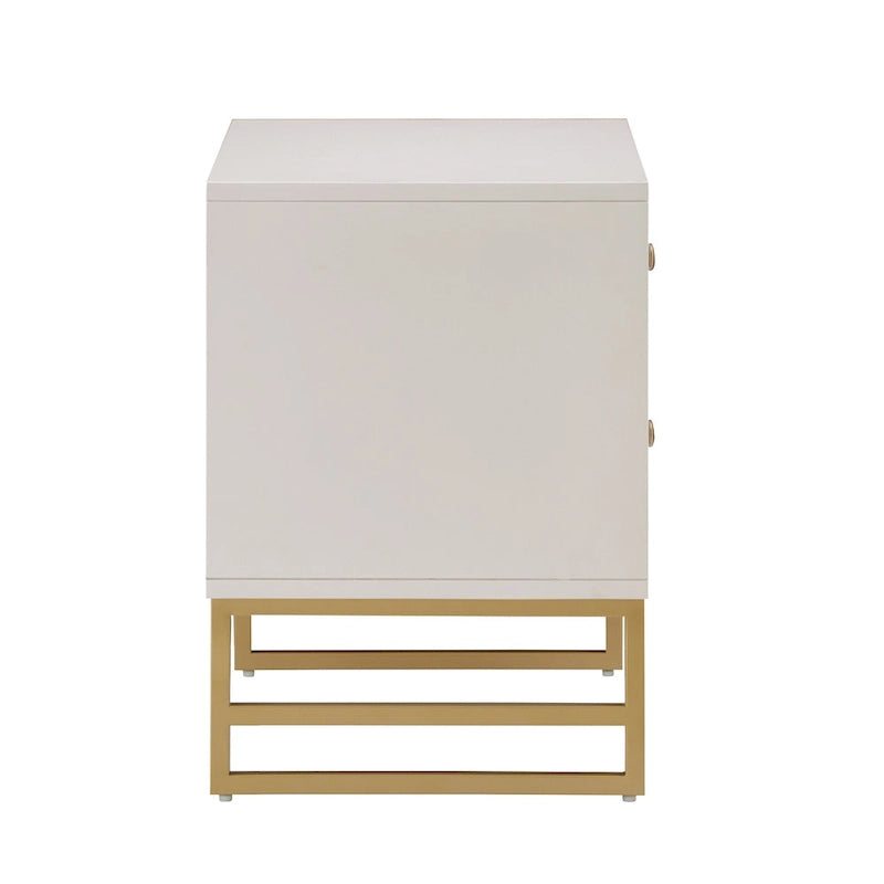 Table d'appoint à 2 tiroirs en métal doré avec motif en losange en arche