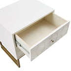 Table d'appoint à 2 tiroirs en métal doré avec motif en losange en arche