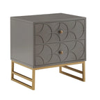 Table d'appoint à 2 tiroirs en métal doré avec motif en losange en arche