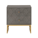 Table d'appoint à 2 tiroirs en métal doré avec motif en losange en arche
