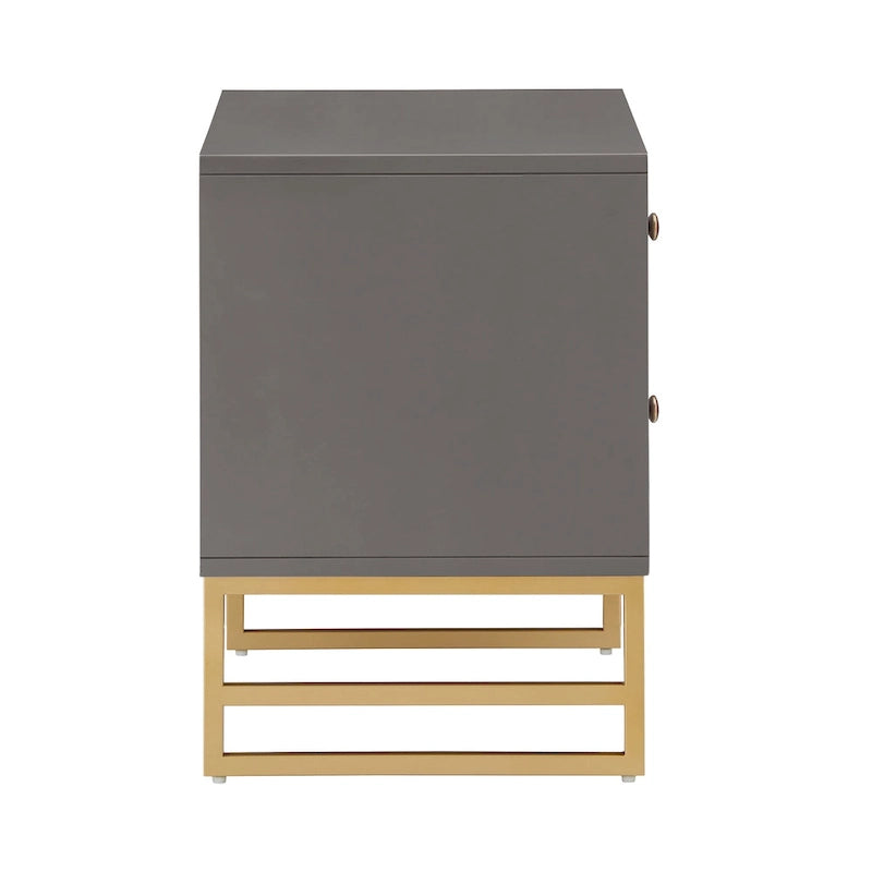 Table d'appoint à 2 tiroirs en métal doré avec motif en losange en arche