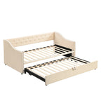 Lit de repos capitonné taille double avec lit gigogne escamotable, Beige