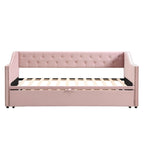 Lit de repos capitonné taille double avec lit gigogne escamotable, Beige