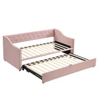 Lit de repos capitonné taille double avec lit gigogne escamotable, Beige