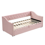 Lit de repos capitonné taille double avec lit gigogne escamotable, Beige
