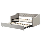 Lit de repos capitonné taille double avec lit gigogne escamotable, Beige