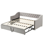 Lit de repos capitonné taille double avec lit gigogne escamotable, Beige