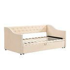 Lit de repos capitonné taille double avec lit gigogne escamotable, Beige