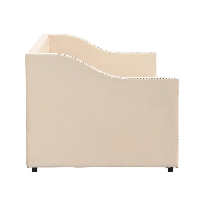 Lit de repos capitonné taille double avec lit gigogne escamotable, Beige