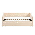 Lit de repos capitonné taille double avec lit gigogne escamotable, Beige