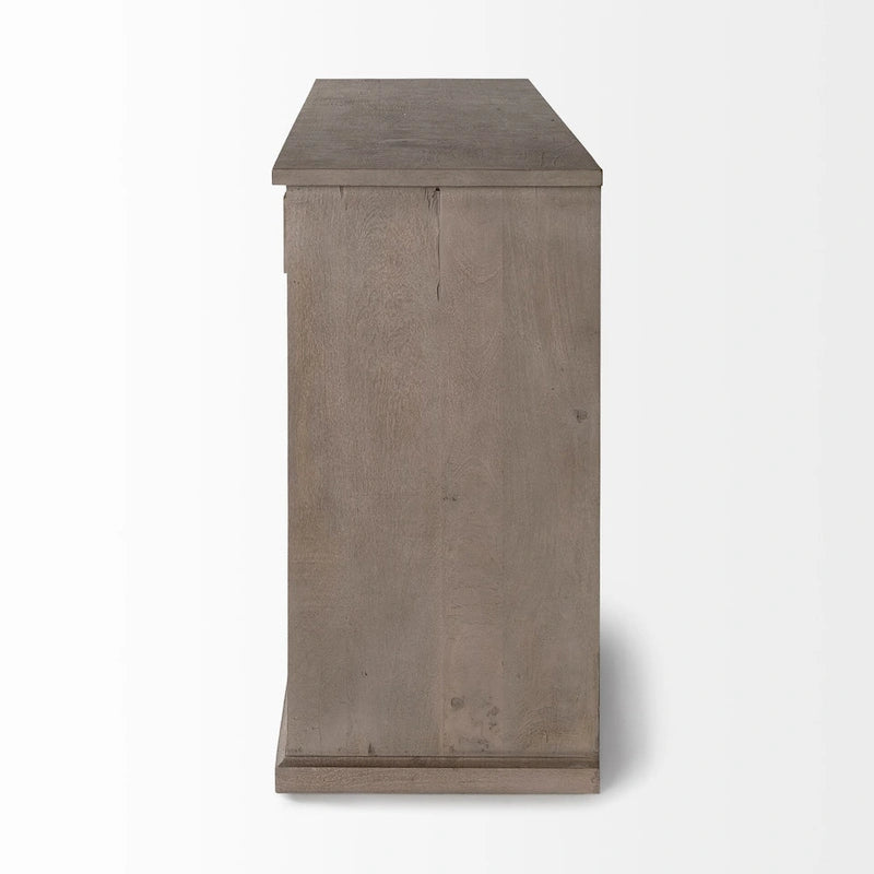 Bahut 3 tiroirs 6 portes en bois massif marron naturel - 81,5L x 18,5P x 36,0H