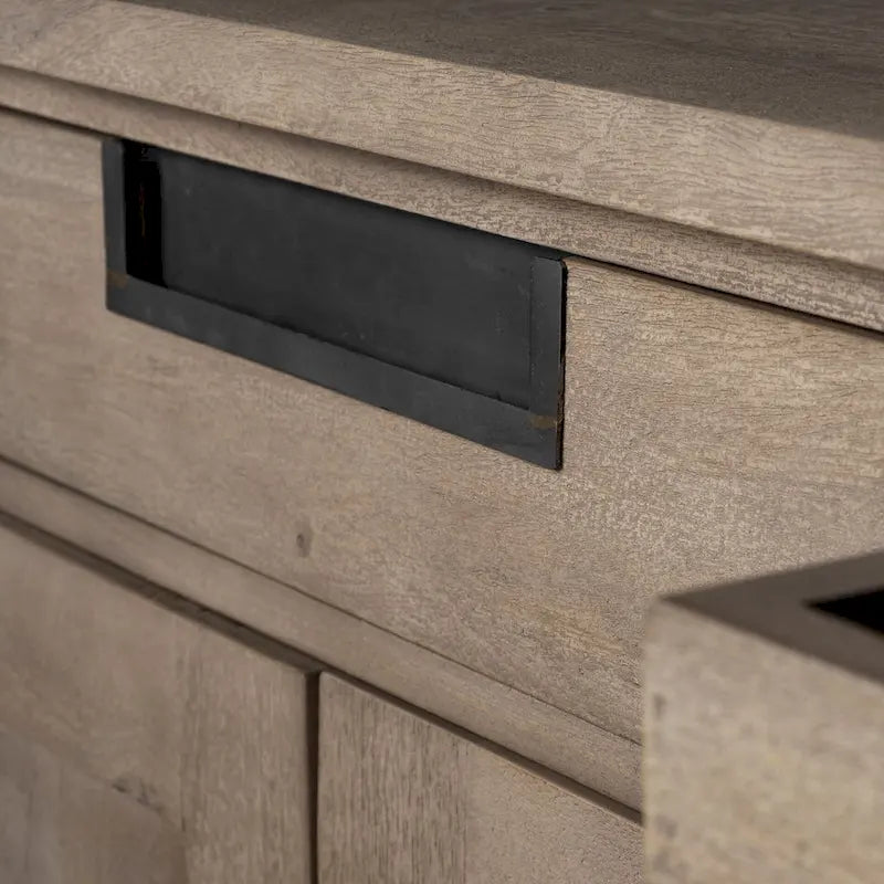 Bahut 3 tiroirs 6 portes en bois massif marron naturel - 81,5L x 18,5P x 36,0H