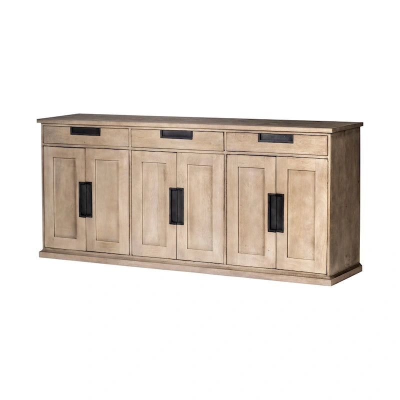 Bahut 3 tiroirs 6 portes en bois massif marron naturel - 81,5L x 18,5P x 36,0H