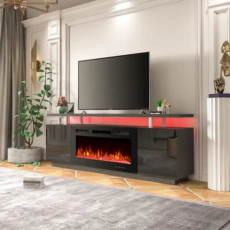 Meuble TV cheminée 70 po avec foyer électrique 36 po, console TV pour téléviseurs jusqu'à 80 po pour salon, noir - 36