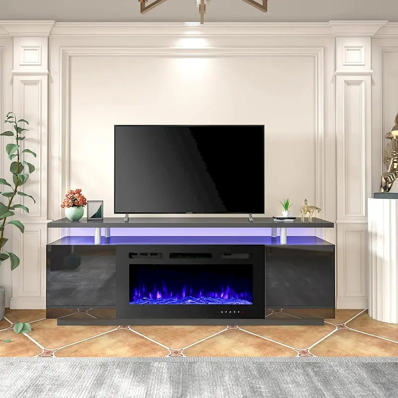 Meuble TV cheminée 70 po avec foyer électrique 36 po, console TV pour téléviseurs jusqu'à 80 po pour salon, noir - 36