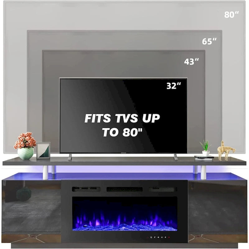 Meuble TV cheminée 70 po avec foyer électrique 36 po, console TV pour téléviseurs jusqu'à 80 po pour salon, noir - 36