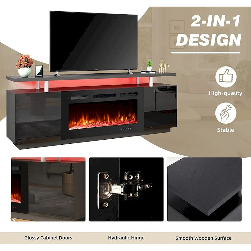 Meuble TV cheminée 70 po avec foyer électrique 36 po, console TV pour téléviseurs jusqu'à 80 po pour salon, noir - 36