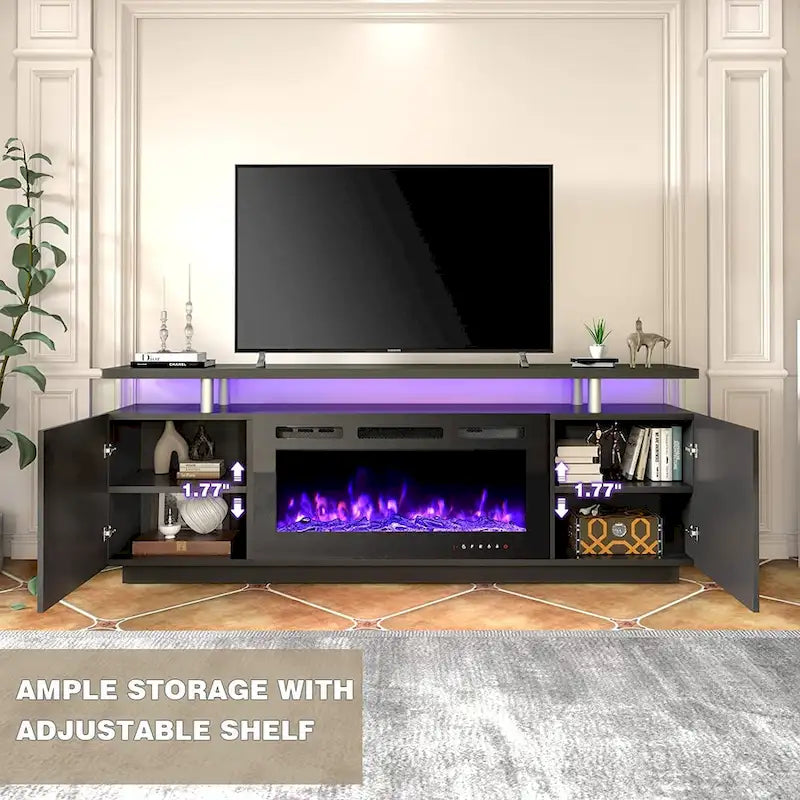 Meuble TV cheminée 70 po avec foyer électrique 36 po, console TV pour téléviseurs jusqu'à 80 po pour salon, noir - 36