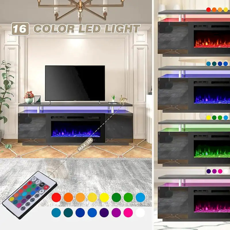 Meuble TV cheminée 70 po avec foyer électrique 36 po, console TV pour téléviseurs jusqu'à 80 po pour salon, noir - 36