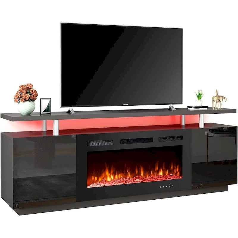 Meuble TV cheminée 70 po avec foyer électrique 36 po, console TV pour téléviseurs jusqu'à 80 po pour salon, noir - 36
