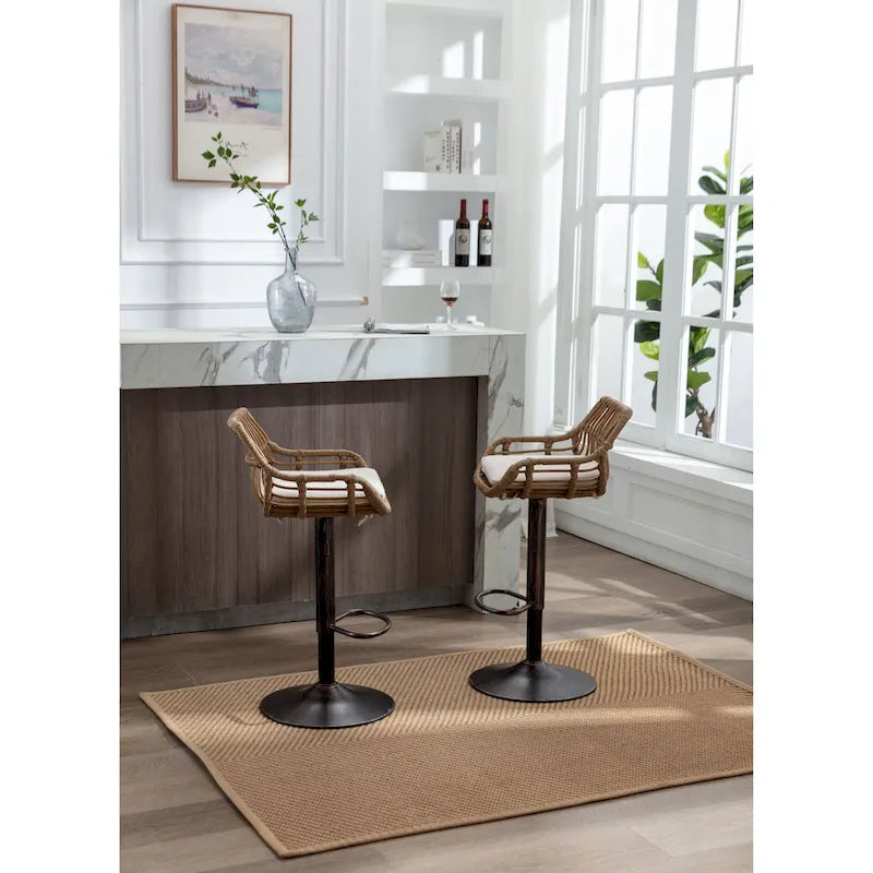 Lot de 2 tabourets de bar pivotants réglables en tissu avec repose-pieds