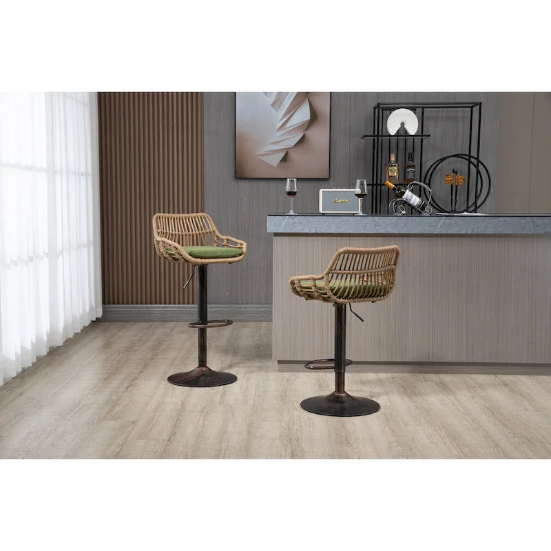 Lot de 2 tabourets de bar pivotants réglables en tissu avec repose-pieds