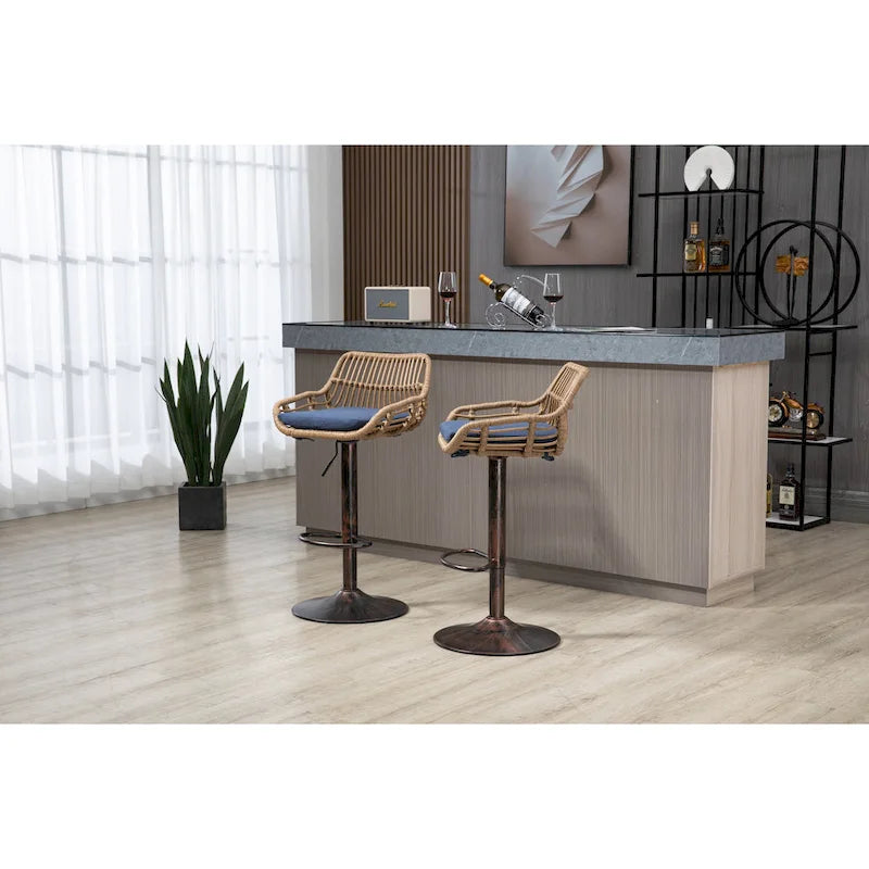 Lot de 2 tabourets de bar pivotants réglables en tissu avec repose-pieds