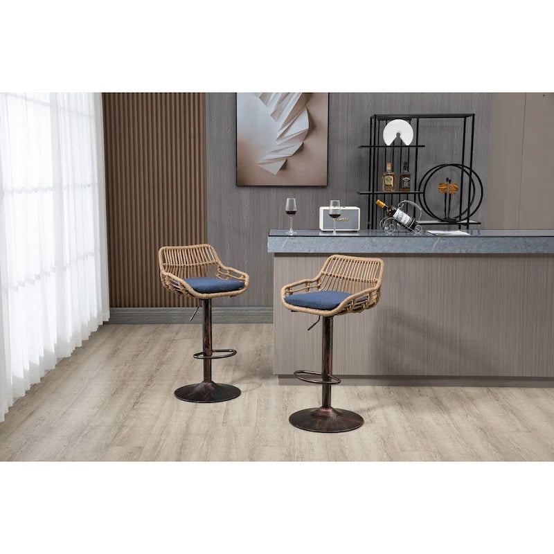 Lot de 2 tabourets de bar pivotants réglables en tissu avec repose-pieds