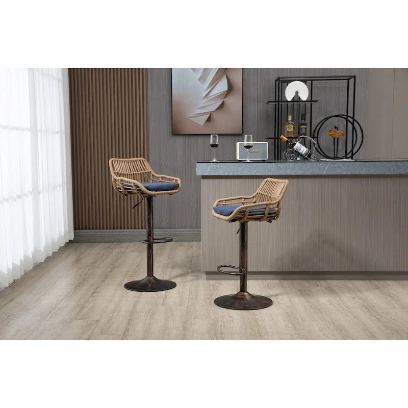 Lot de 2 tabourets de bar pivotants réglables en tissu avec repose-pieds