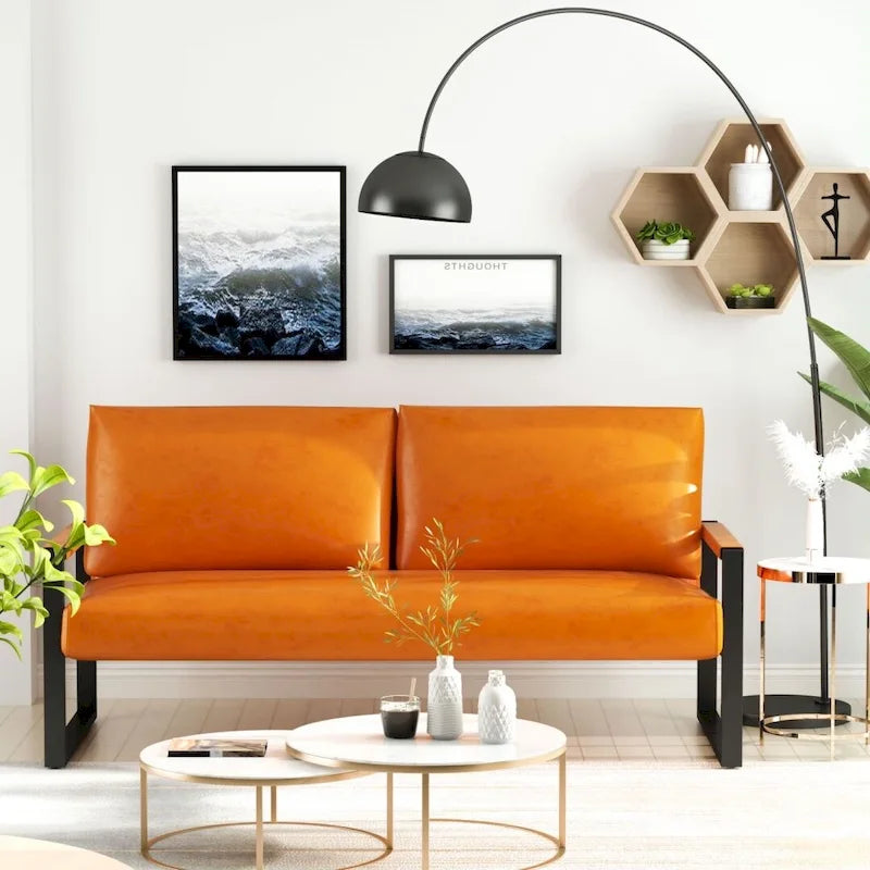 Causeuse de style Mid-Century en similicuir avec cadre en acier