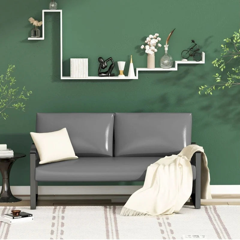 Causeuse de style Mid-Century en similicuir avec cadre en acier