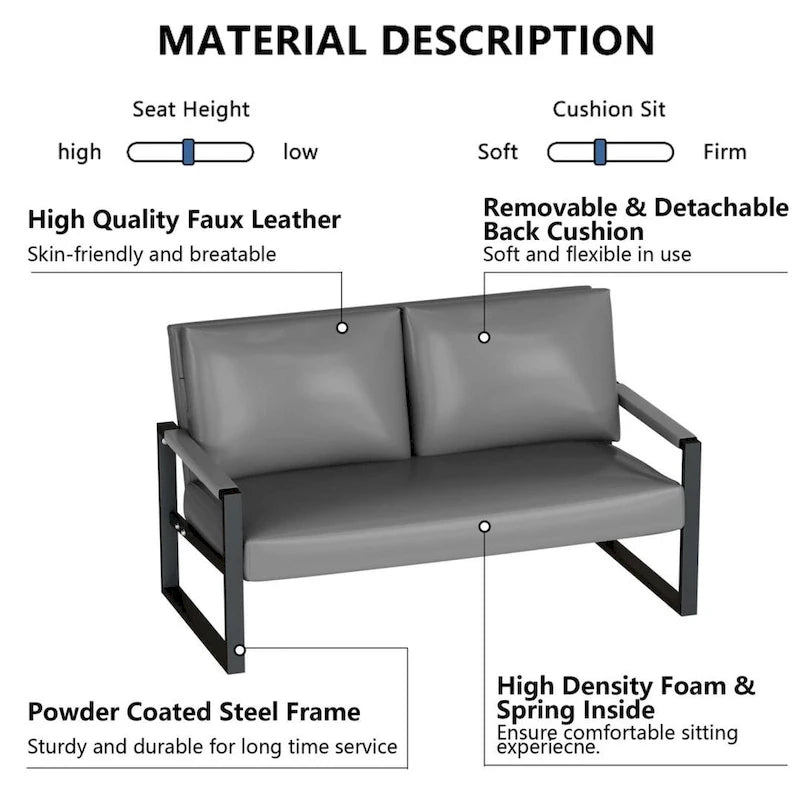 Causeuse de style Mid-Century en similicuir avec cadre en acier