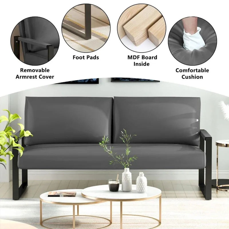 Causeuse de style Mid-Century en similicuir avec cadre en acier
