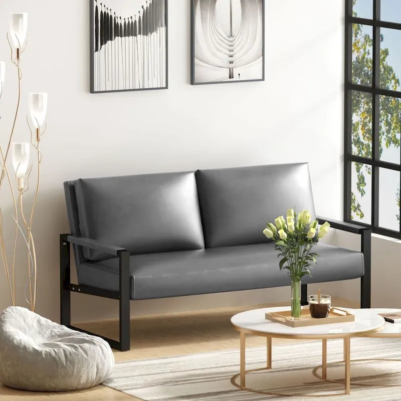 Causeuse de style Mid-Century en similicuir avec cadre en acier